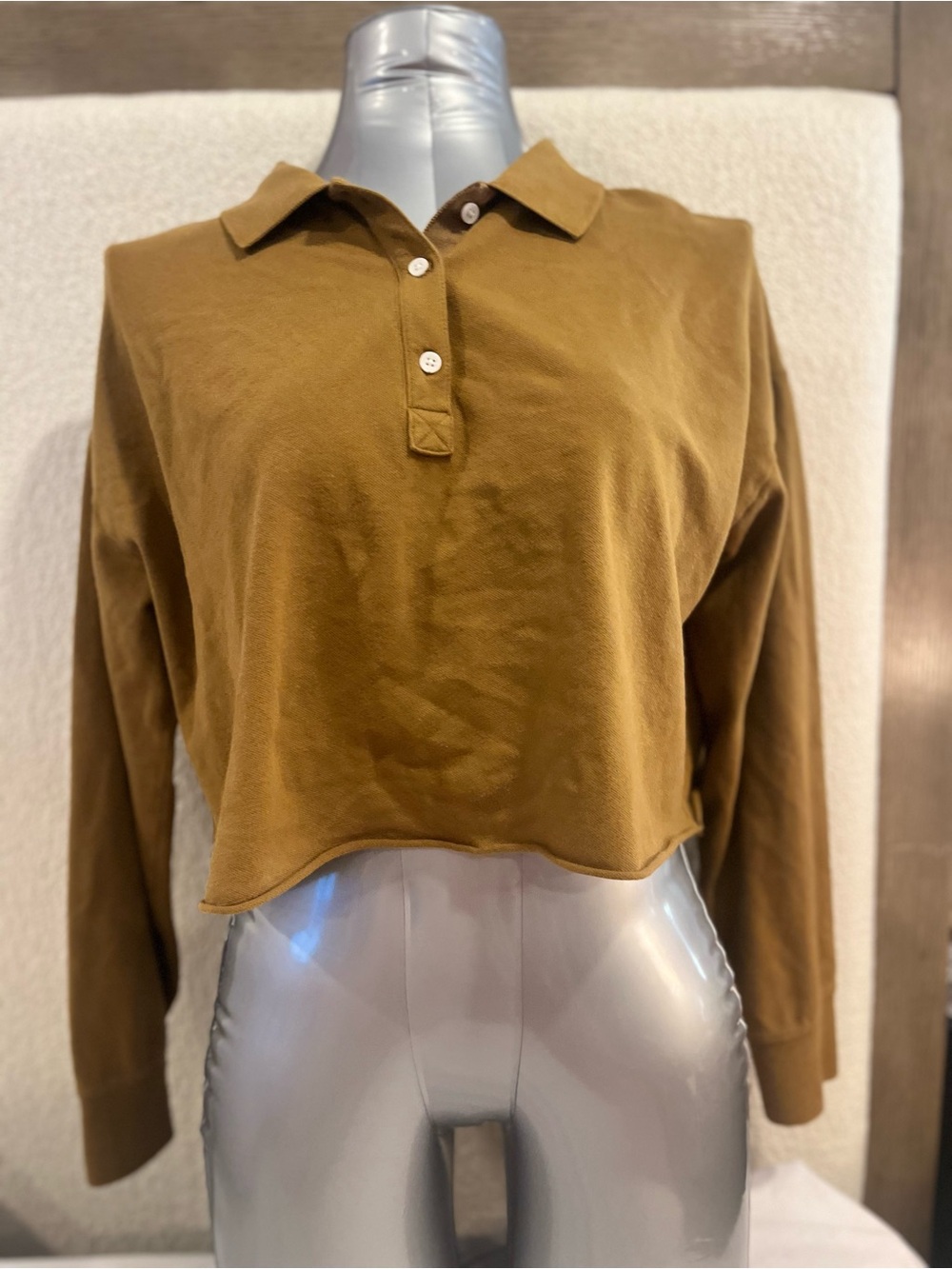 Cropped Polo Top in Caramel Brown